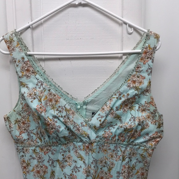 Floral Sky Blue Midi-Dress w/ Bead & Tulle Trim - Picture 2 of 7